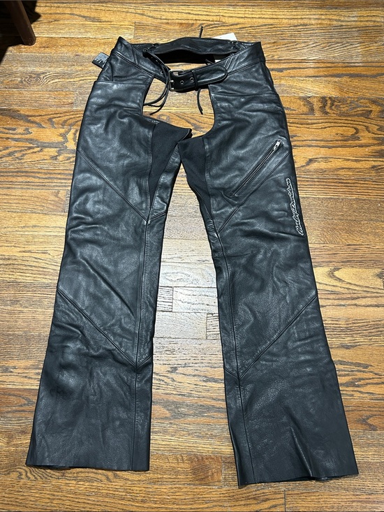 Harley-Davidson Pants - Harley Black Leather Motorcycle Chaps with Waist Belt